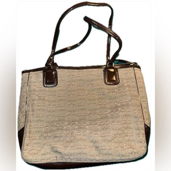 Coach Signature Canvas Tan & Brown Poppy Tote, GUC - Picture 3 of 6